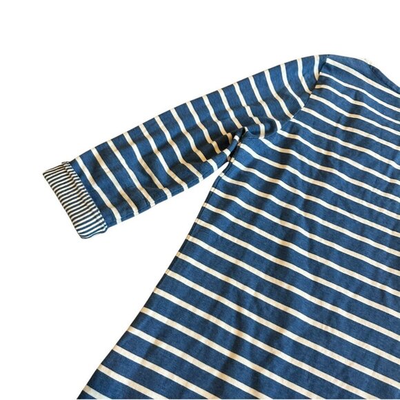 Boden Blue White Stripe Sheath Dress 3/4 Sleeves Crew Neck Cotton Size Large - Picture 8 of 11
